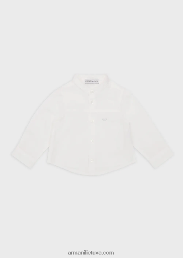 berniukas baltas Armani Pima marškiniai su guru apykakle ir jungu 02482X2693