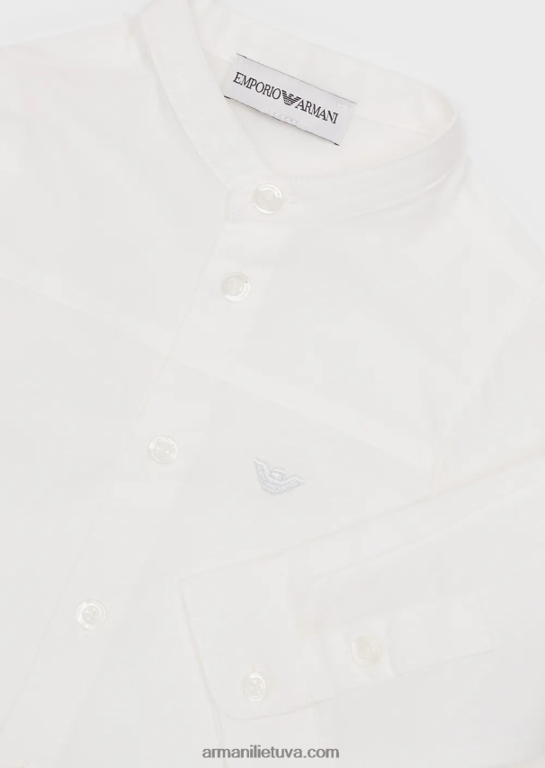 berniukas baltas Armani Pima marškiniai su guru apykakle ir jungu 02482X2693