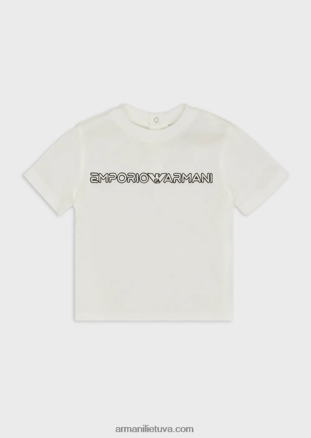 berniukas baltas Armani Tencel mišinio džersio marškinėliai su logotipo siuvinėjimu 02482X2730