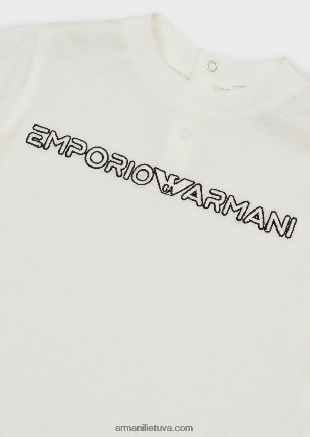 berniukas baltas Armani Tencel mišinio džersio marškinėliai su logotipo siuvinėjimu 02482X2730