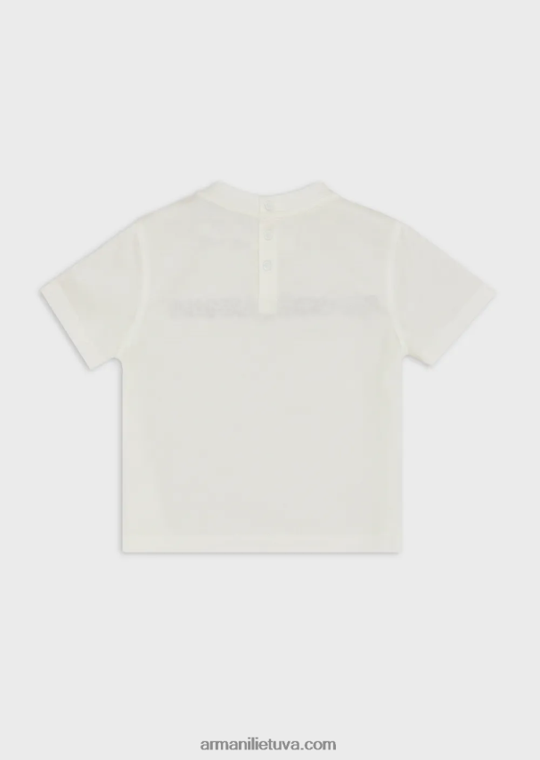berniukas baltas Armani Tencel mišinio džersio marškinėliai su logotipo siuvinėjimu 02482X2730