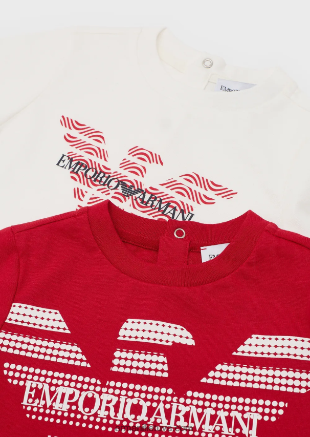 berniukas baltas Armani dvi pakuotės ekologiškų marškinėlių su erelio logotipu 02482X2688