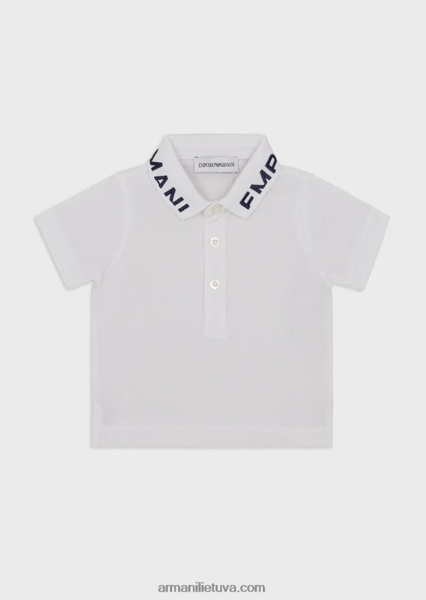 berniukas baltas Armani merserizuoti pique polo marškinėliai su logotipo apykakle 02482X2705