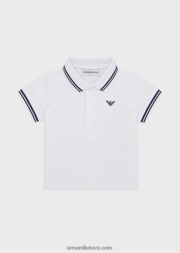 berniukas baltas Armani tamprūs pique polo marškinėliai su dryžuotomis detalėmis 02482X2679