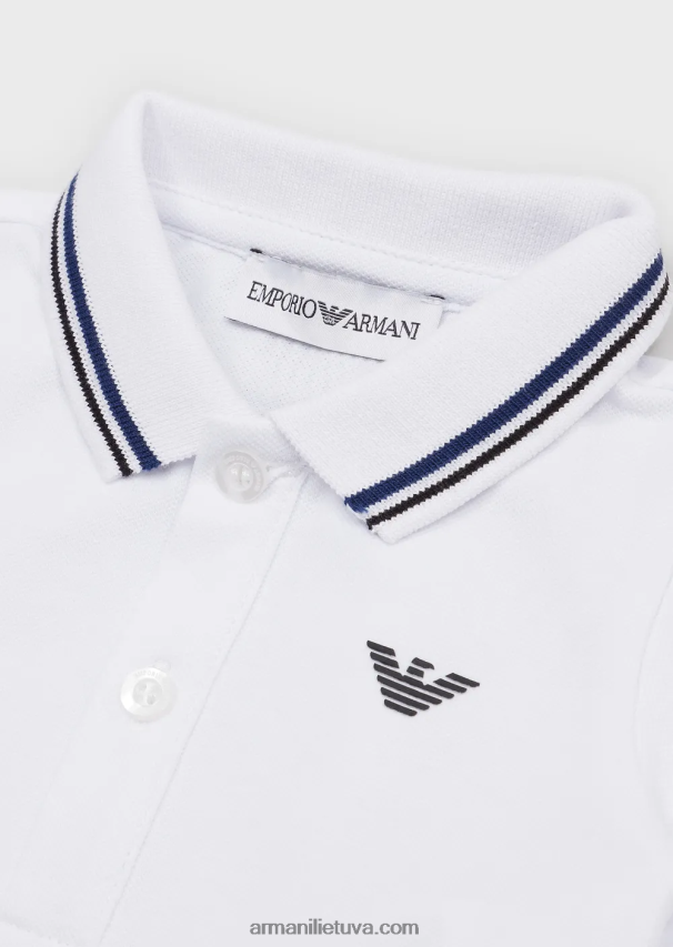 berniukas baltas Armani tamprūs pique polo marškinėliai su dryžuotomis detalėmis 02482X2679