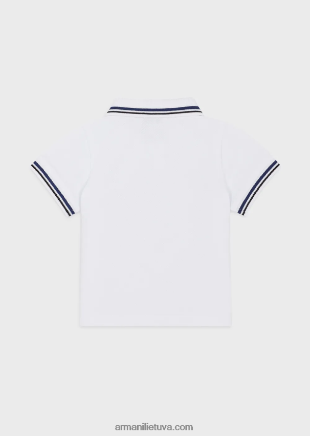 berniukas baltas Armani tamprūs pique polo marškinėliai su dryžuotomis detalėmis 02482X2679