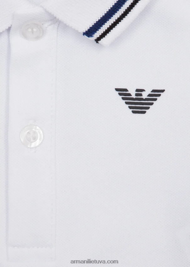 berniukas baltas Armani tamprūs pique polo marškinėliai su dryžuotomis detalėmis 02482X2679