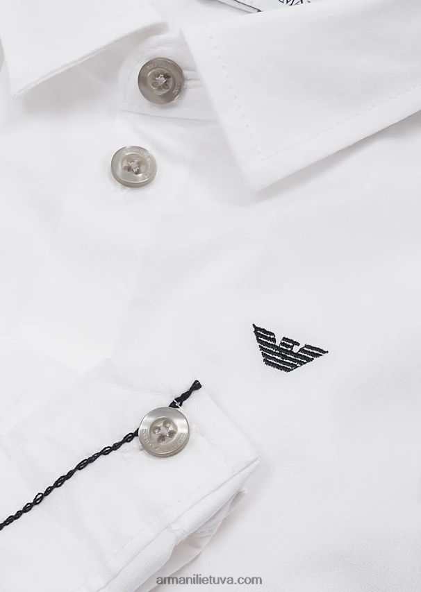 berniukas baltas Armani tampri medvilniniai marškiniai su erelio siuvinėjimu 02482X2674