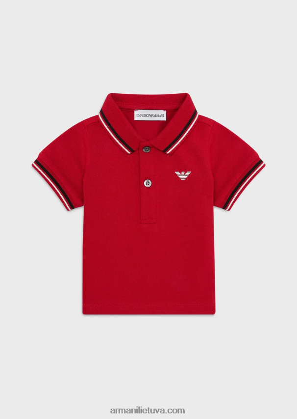 berniukas raudona Armani tamprūs pique polo marškinėliai su dryžuotomis detalėmis 02482X2680