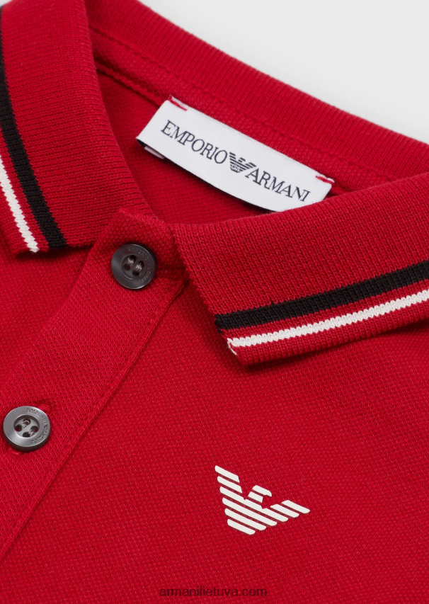 berniukas raudona Armani tamprūs pique polo marškinėliai su dryžuotomis detalėmis 02482X2680