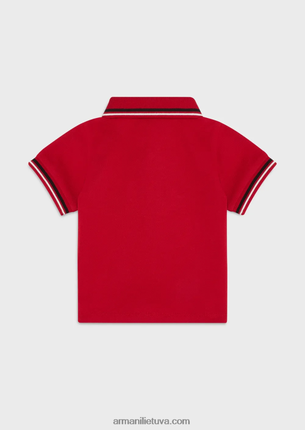 berniukas raudona Armani tamprūs pique polo marškinėliai su dryžuotomis detalėmis 02482X2680