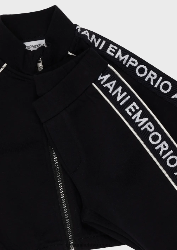 berniukas tamsiai mėlyna Armani dvigubas trikotažas su pilnu užtrauktuku sportinis kostiumas su logotipo juostele 02482X2725