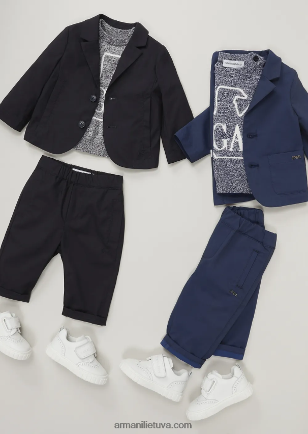 berniukas tamsiai mėlyna Armani medvilninės kelnės su elastiniu juosmeniu 02482X2707