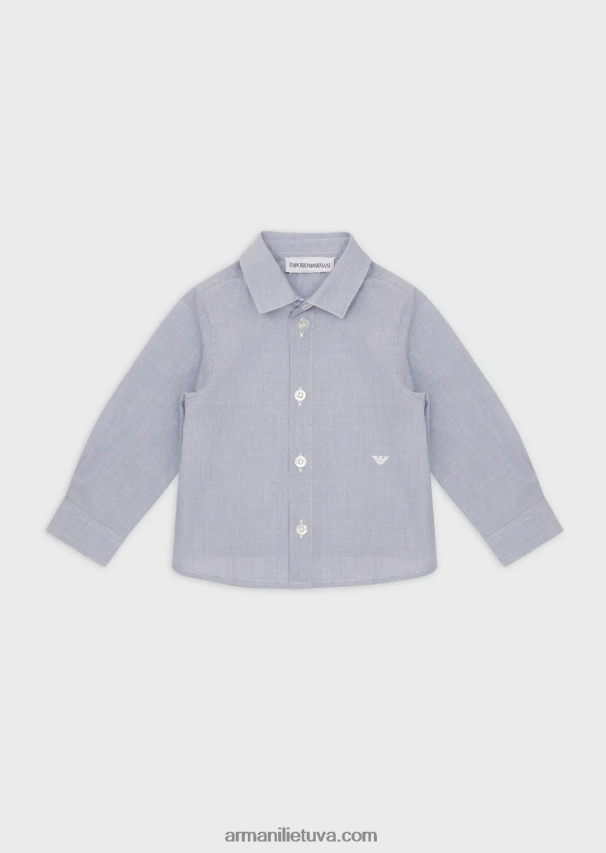 berniukas tamsiai mėlyna Armani medvilniniai adatiniai marškiniai su žakardo taškeliais 02482X2712