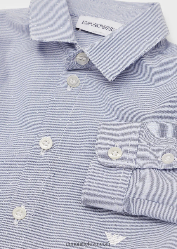 berniukas tamsiai mėlyna Armani medvilniniai adatiniai marškiniai su žakardo taškeliais 02482X2712