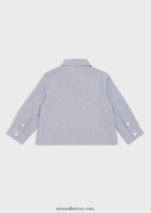 berniukas tamsiai mėlyna Armani medvilniniai adatiniai marškiniai su žakardo taškeliais 02482X2712