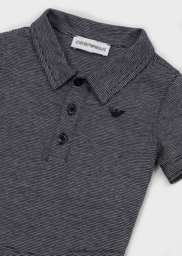 berniukas tamsiai mėlyna Armani mikro dryžuoti trikotažiniai polo marškinėliai 02482X2702