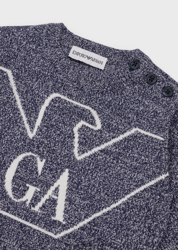 berniukas šviesiai pilka Armani melanžinio pynimo megztinis su žakardo logotipu 02482X2711