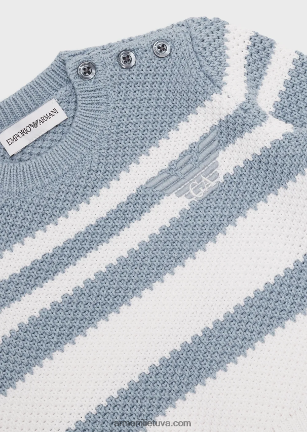 berniukas žydros spalvos Armani džemperis su žakardo juostelėmis ir erelio siuvinėjimu 02482X2691