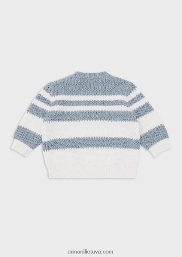 berniukas žydros spalvos Armani džemperis su žakardo juostelėmis ir erelio siuvinėjimu 02482X2691