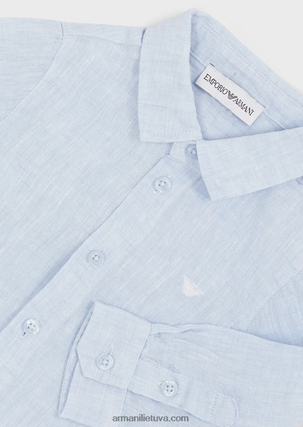 berniukas žydros spalvos Armani lininiai marškiniai su erelio siuvinėjimais 02482X2737