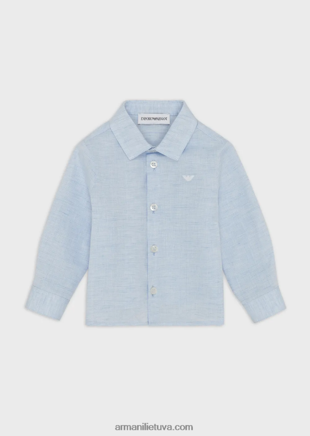 berniukas žydros spalvos Armani lino mišinio marškiniai su erelio siuvinėjimais 02482X2689