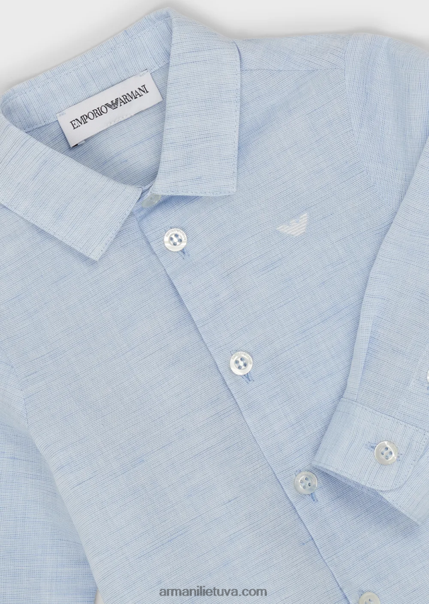 berniukas žydros spalvos Armani lino mišinio marškiniai su erelio siuvinėjimais 02482X2689