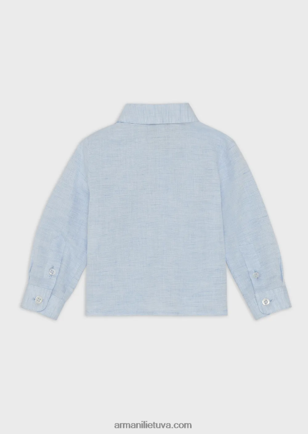 berniukas žydros spalvos Armani lino mišinio marškiniai su erelio siuvinėjimais 02482X2689