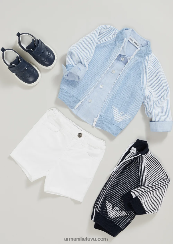 berniukas žydros spalvos Armani lino mišinio marškiniai su erelio siuvinėjimais 02482X2689