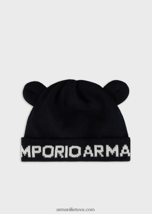 berniukasArmani megzta kepurė su ausytėmis ir žakardo logotipu 02482X2733