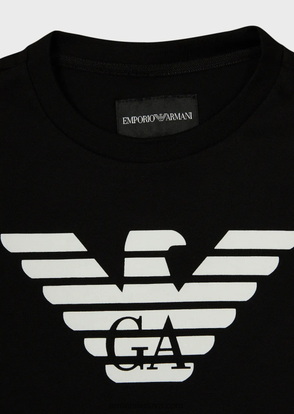 berniukasArmani Pima jersey marškinėliai su erelio logotipu 02482X2390