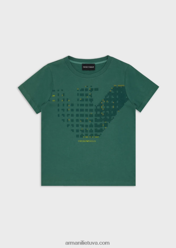 berniukas žalias Armani ekologiško trikotažo marškinėliai su pikselių erelio logotipu 02482X2420