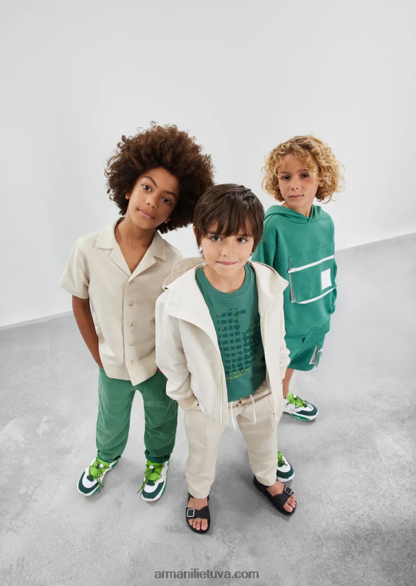 berniukas žalias Armani ekologiško trikotažo marškinėliai su pikselių erelio logotipu 02482X2420