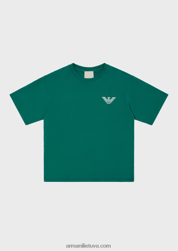 berniukas žalias Armani tvarios kolekcijos drabužiais dažyti ekologiško trikotažo marškinėliai 02482X2445