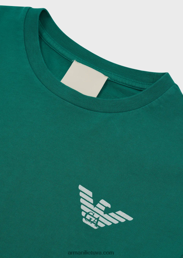 berniukas žalias Armani tvarios kolekcijos drabužiais dažyti ekologiško trikotažo marškinėliai 02482X2445
