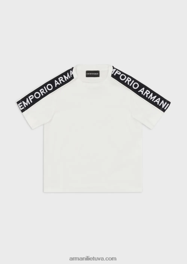 berniukas baltas Armani Pima-jersey marškinėliai su logotipo juostele 02482X2450