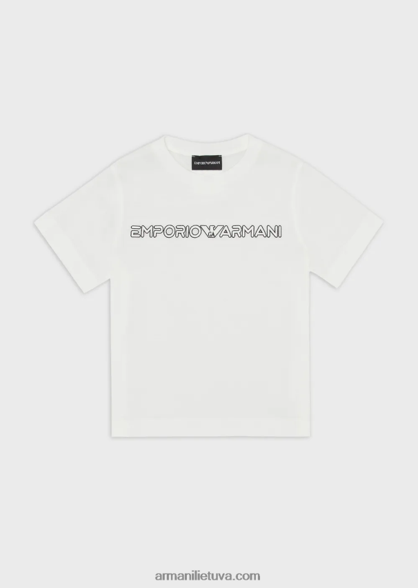 berniukas baltas Armani Tencel mišinio džersio marškinėliai su logotipo siuvinėjimu 02482X2452