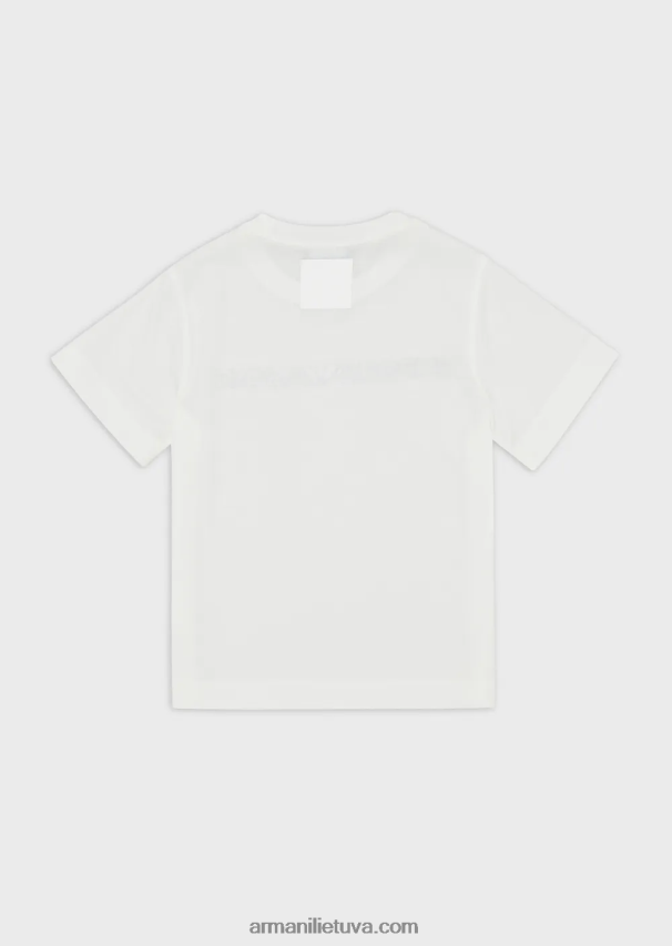 berniukas baltas Armani Tencel mišinio džersio marškinėliai su logotipo siuvinėjimu 02482X2452