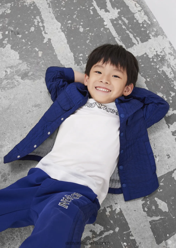 berniukas baltas Armani Tencel mišinio džersio marškinėliai su logotipo siuvinėjimu 02482X2452