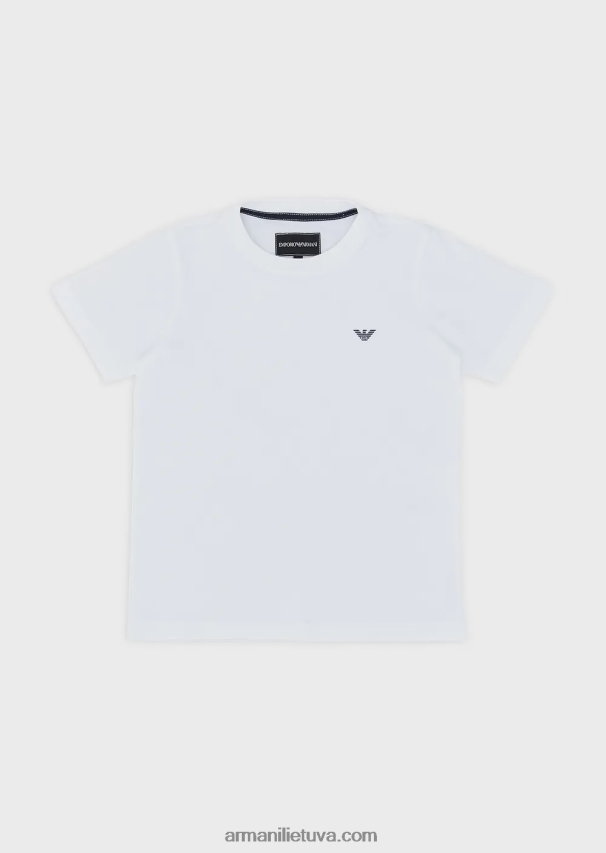 berniukas baltas Armani medvilniniai marškinėliai su logotipu 02482X2409