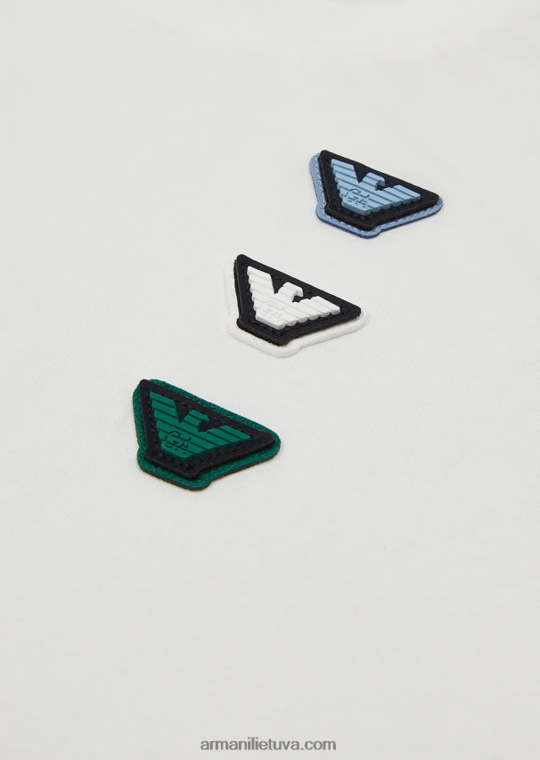 berniukas baltas Armani megztiniai marškinėliai su įvairiaspalviu erelio lopiniu 02482X2373