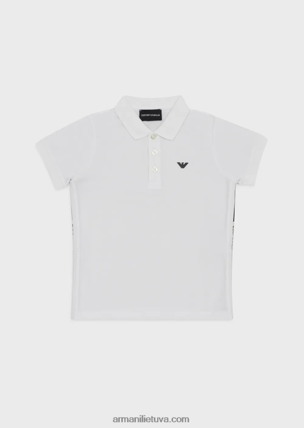 berniukas baltas Armani merserizuoti pique polo marškinėliai su erelio logotipu 02482X2399
