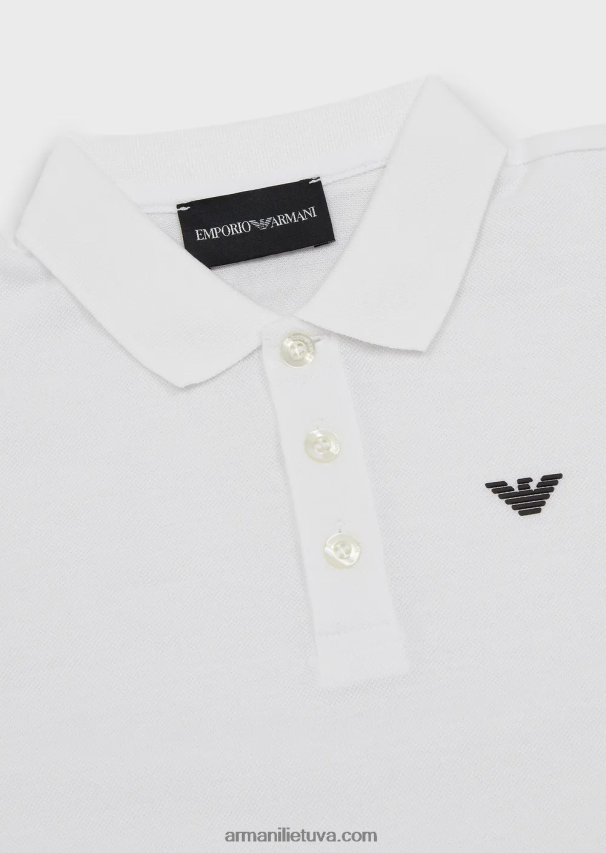 berniukas baltas Armani merserizuoti pique polo marškinėliai su erelio logotipu 02482X2399