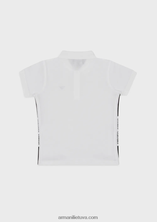berniukas baltas Armani merserizuoti pique polo marškinėliai su erelio logotipu 02482X2399