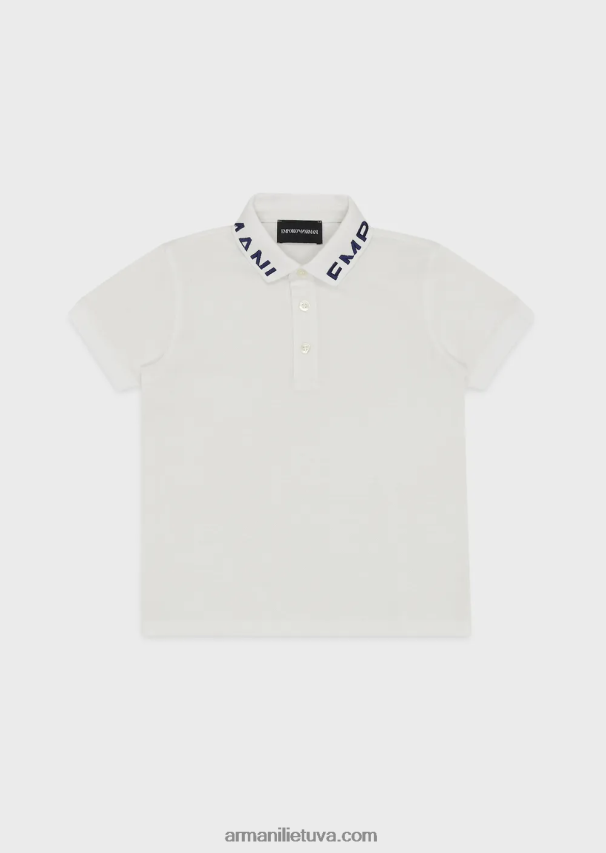 berniukas baltas Armani merserizuoti pique polo marškinėliai su logotipo apykakle 02482X2454