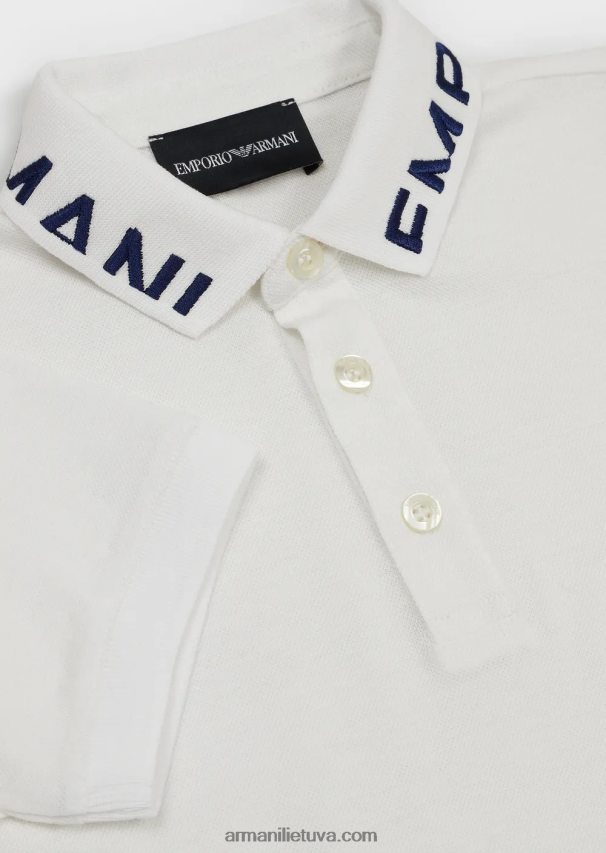 berniukas baltas Armani merserizuoti pique polo marškinėliai su logotipo apykakle 02482X2454