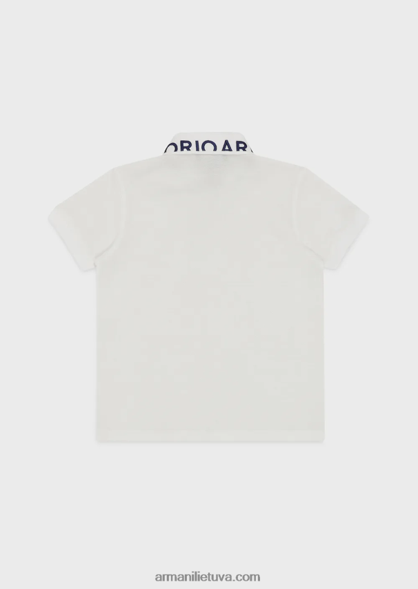 berniukas baltas Armani merserizuoti pique polo marškinėliai su logotipo apykakle 02482X2454