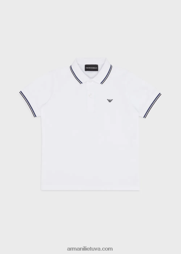 berniukas baltas Armani tamprūs pique polo marškinėliai su dryžuotomis detalėmis 02482X2406