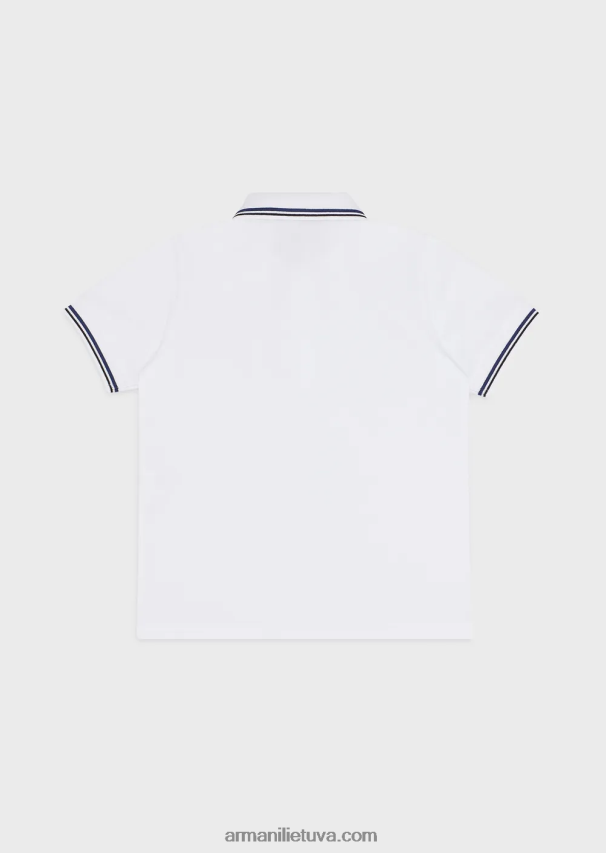 berniukas baltas Armani tamprūs pique polo marškinėliai su dryžuotomis detalėmis 02482X2406