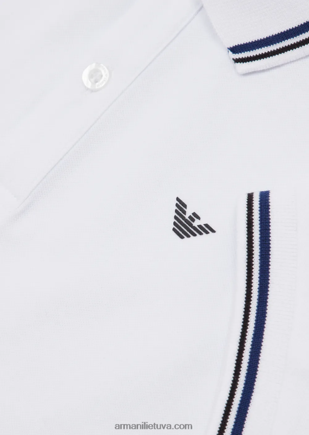 berniukas baltas Armani tamprūs pique polo marškinėliai su dryžuotomis detalėmis 02482X2406
